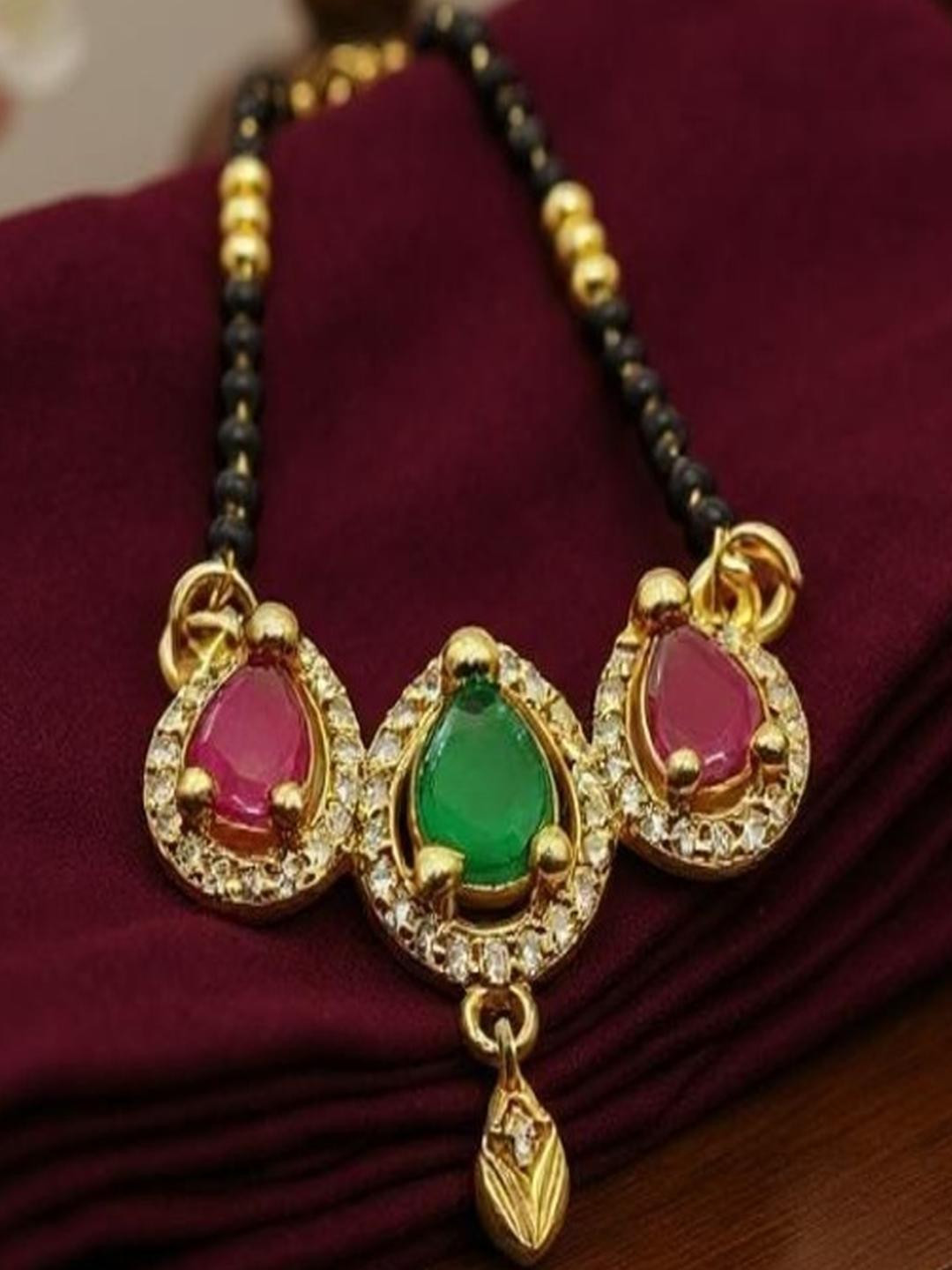 SAPRAA TRENDS Gold-Plated Artificial Stones and Beads Mangalsutra