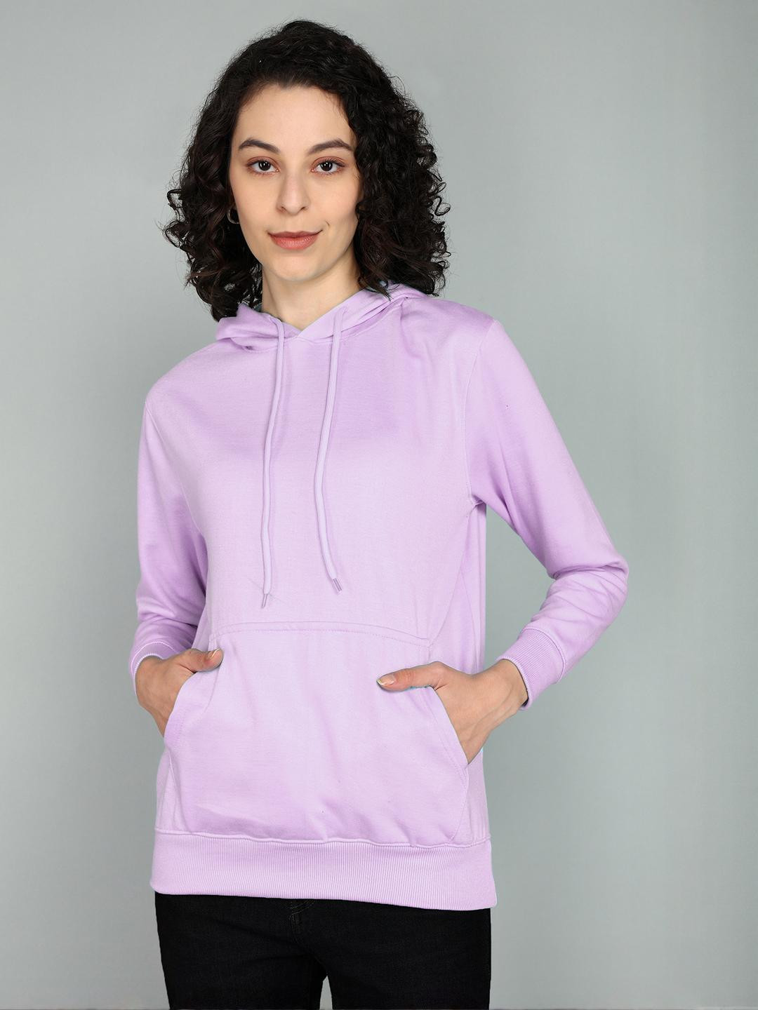 BEING WANTED Women Purple Solid Hooded Neck Sweatshirts