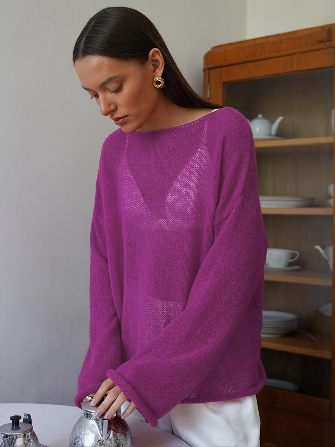 DressBerry Women Sheer Loose Knit Sweater