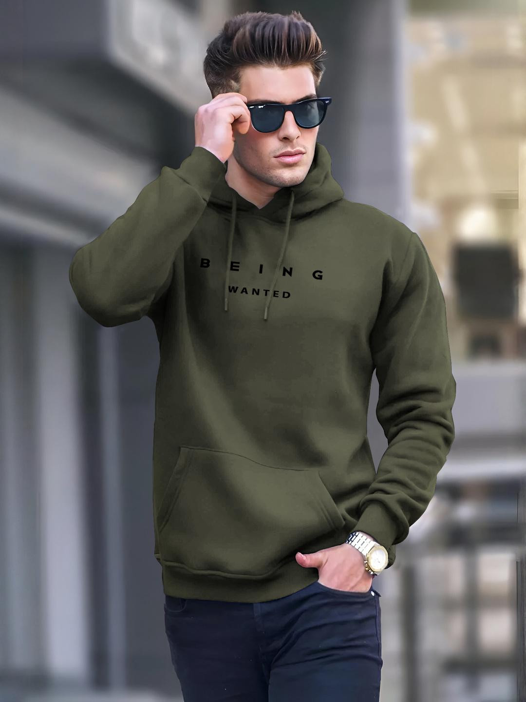 BEING WANTED Typography Printed Hooded Cotton Pullover Sweatshirt