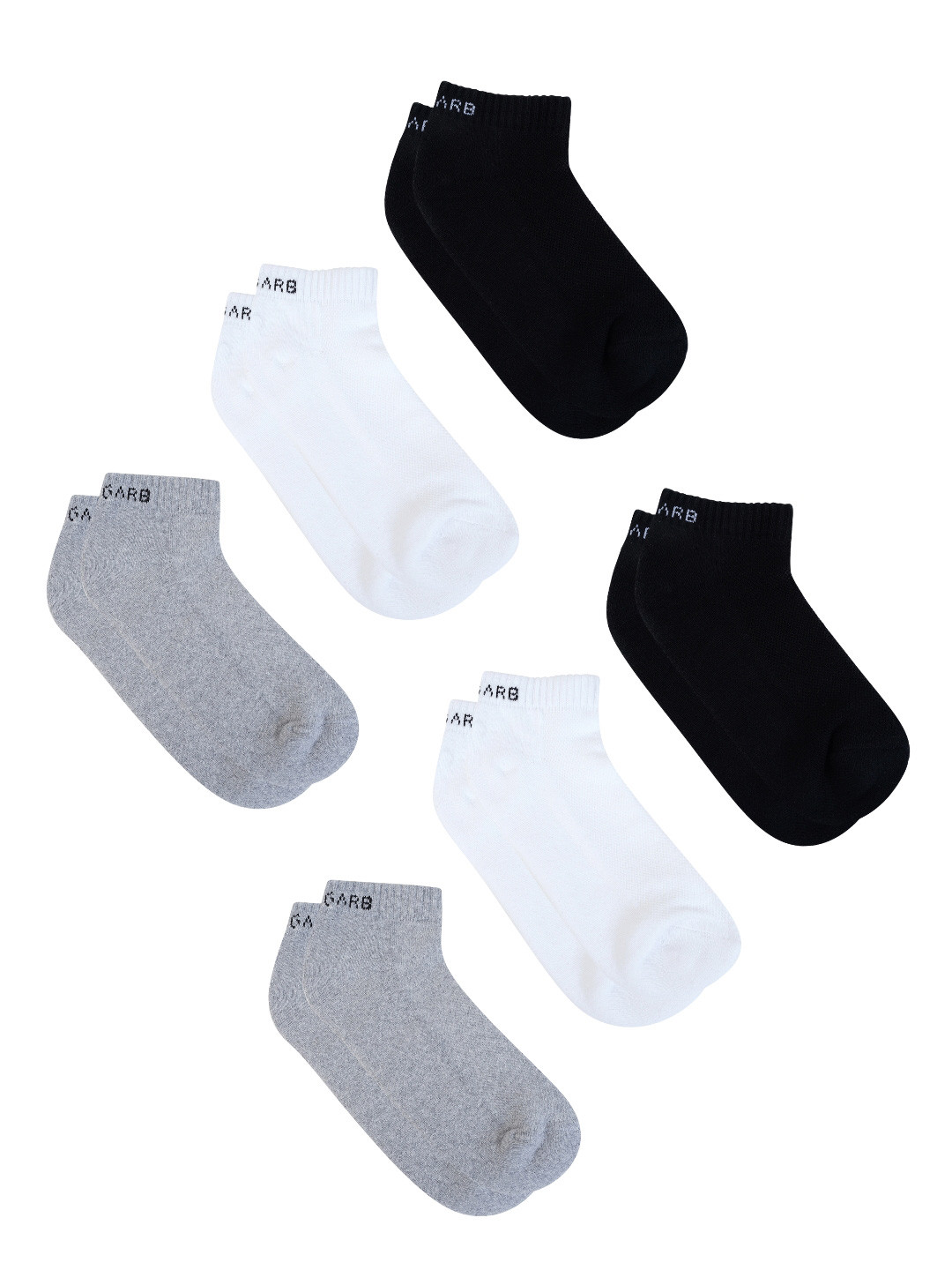 AIR GARB Pack of 6   Black and Grey and White Low Ankle Pure Cotton Cushioned Socks