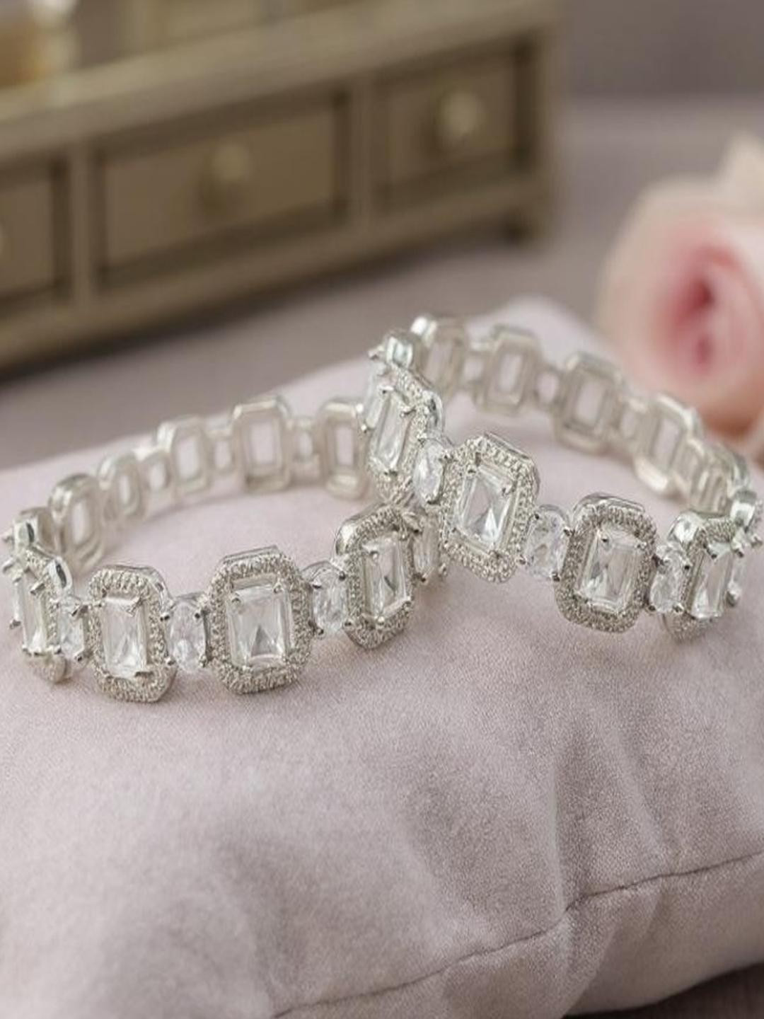 SAPRAA TRENDS Women Pack Of 2 Silver-Plated American Diamond Party Bangle