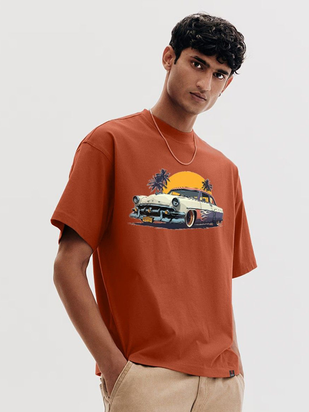 TOGS & TERRE Men Graphic Printed Round Neck Cotton Oversized T-shirt