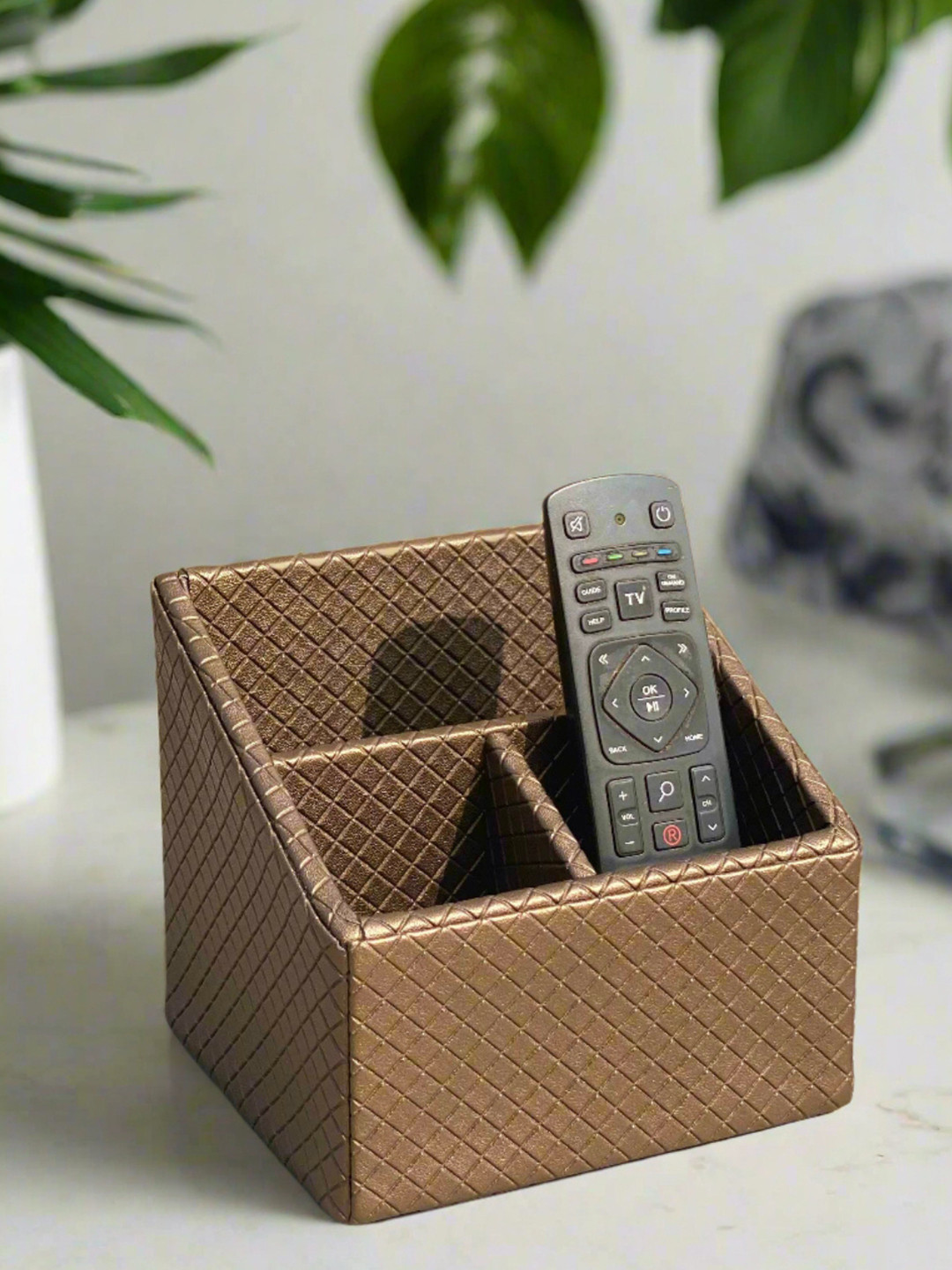 Mason Home Brown Textured Faux Leather & MDF Remote Holder