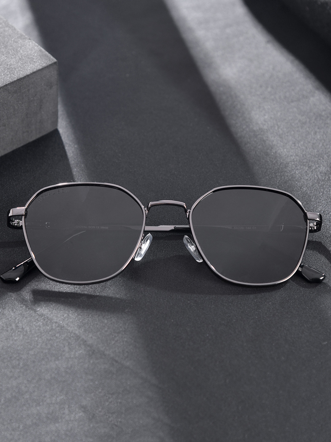 ROYAL SON Unisex Black Lens & Gunmetal-Toned Square Sunglasses with