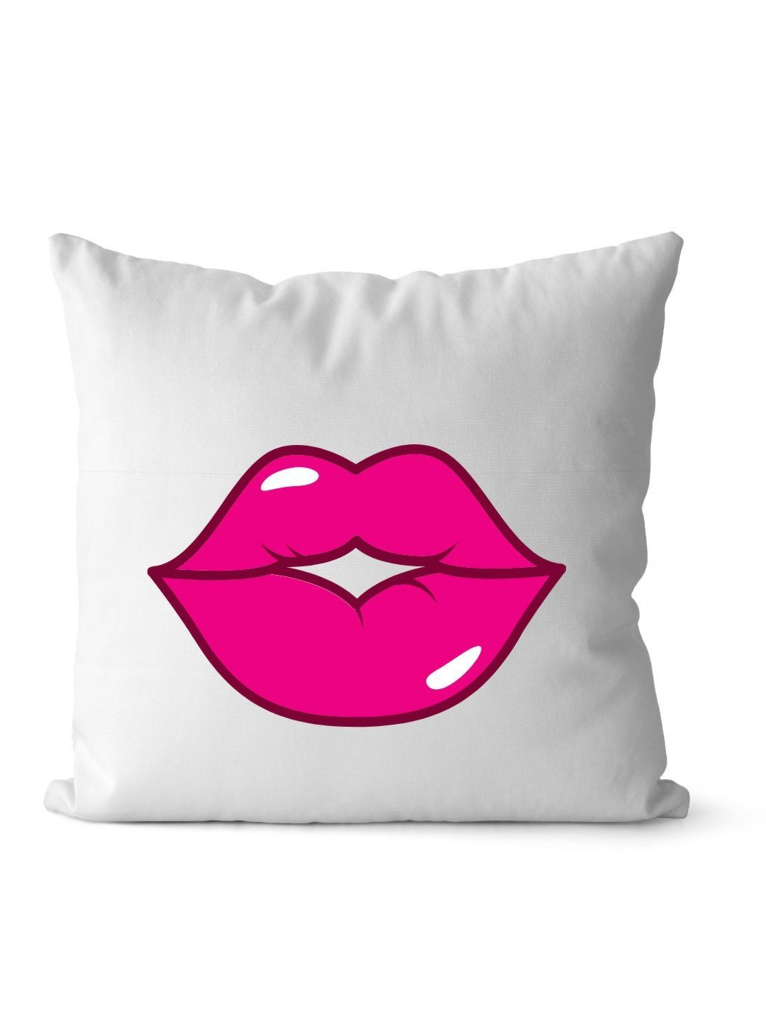 Loops n knots White & Pink Lips Printed Pre-Filled Cushion