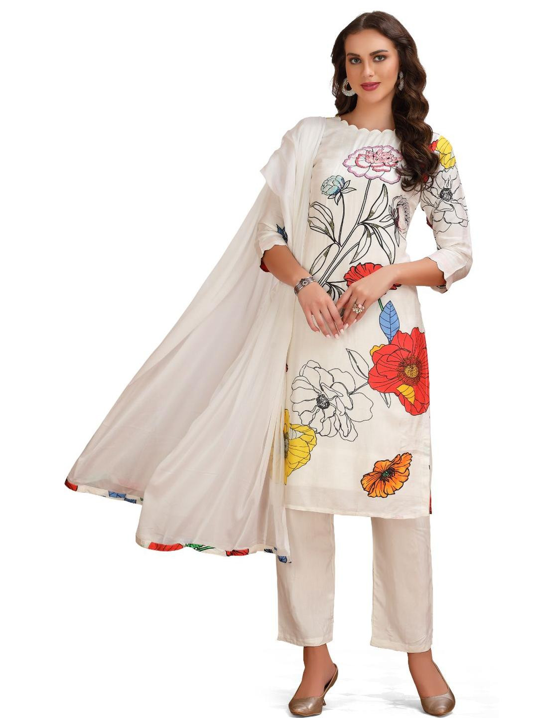 GREAT OUTFITS Women White Pure Silk Kurta Sets With Dupatta