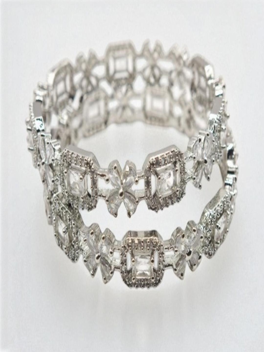 SAPRAA TRENDS Women Silver Plated American Diamond Studded Bangles Set