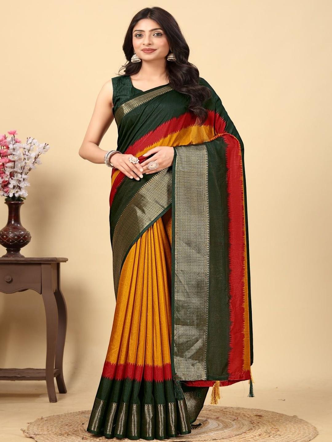 SSHAGUN LIFESTYLE Solid Saree with Zari Border