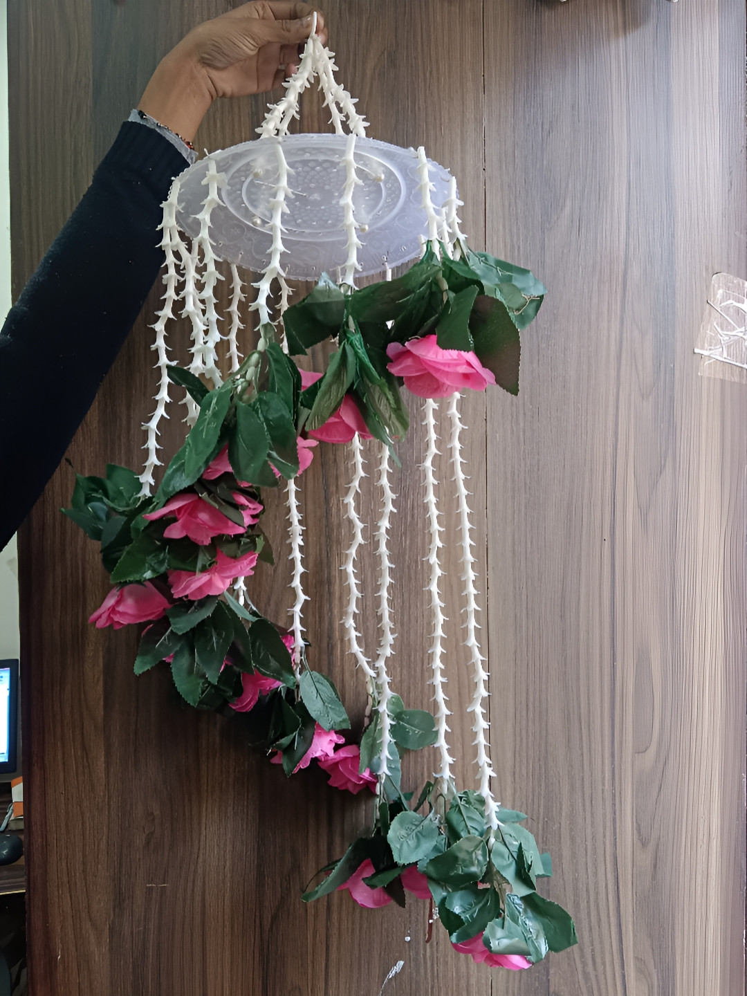 Sellplus White & Pink Rose Floral Jhoomer