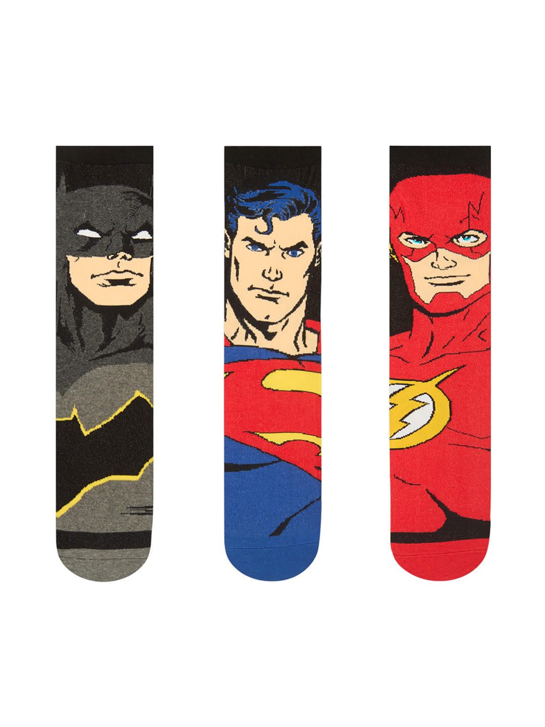 Justice League Men Pack of 3 Assorted Patterned Calf-Length Socks