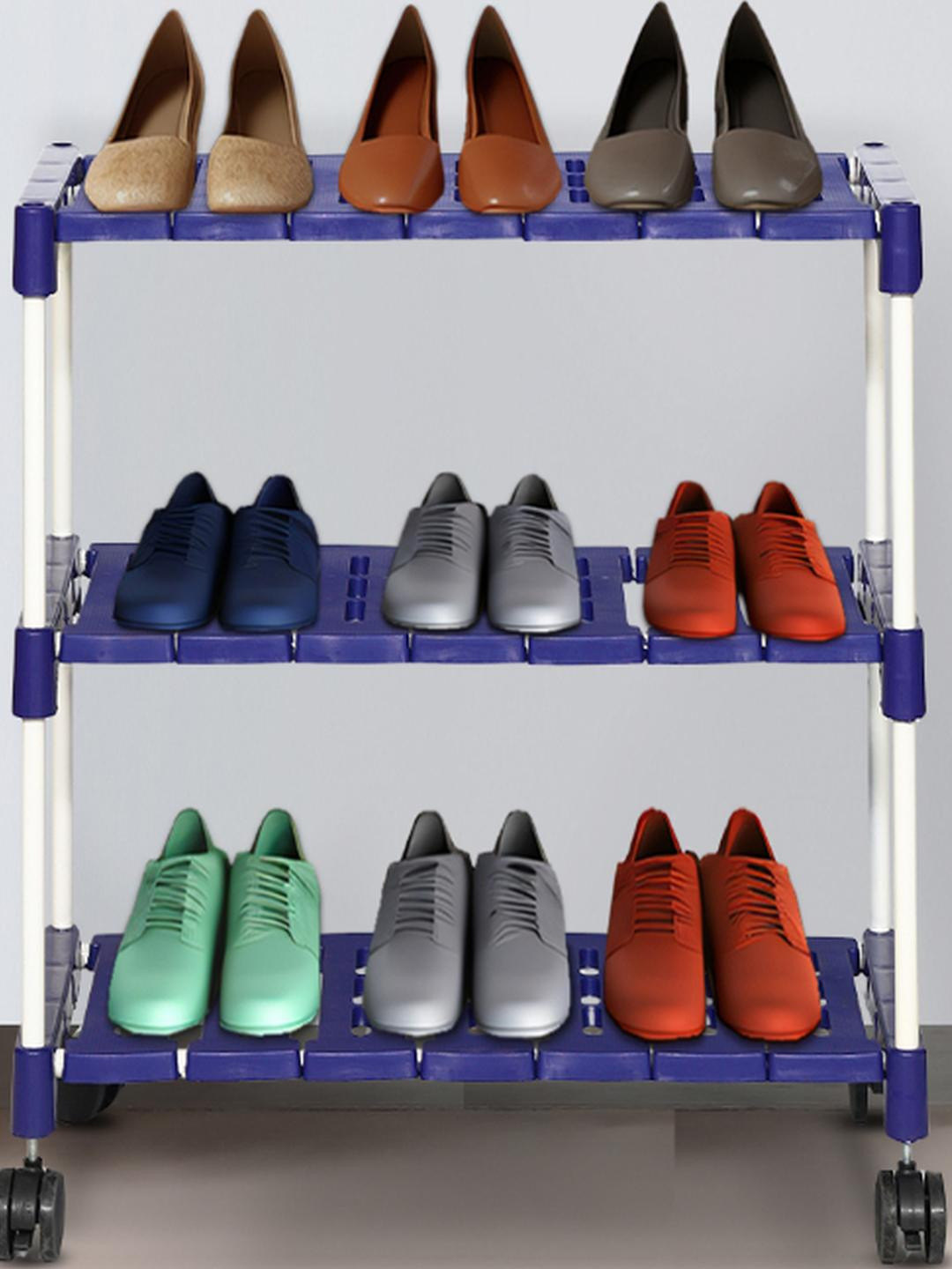 NOVATIC Off White 3 Tier Metal & Plastic Shoe Rack