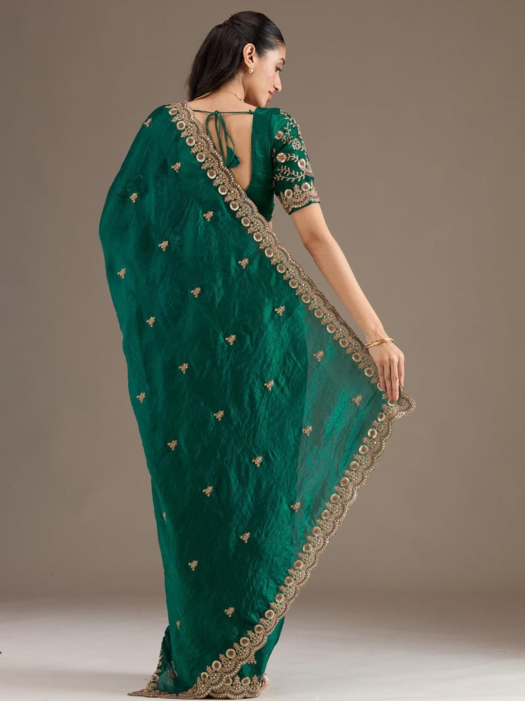 Panzora Embroidery Sequence Work Saree And Matching Blouse Piece