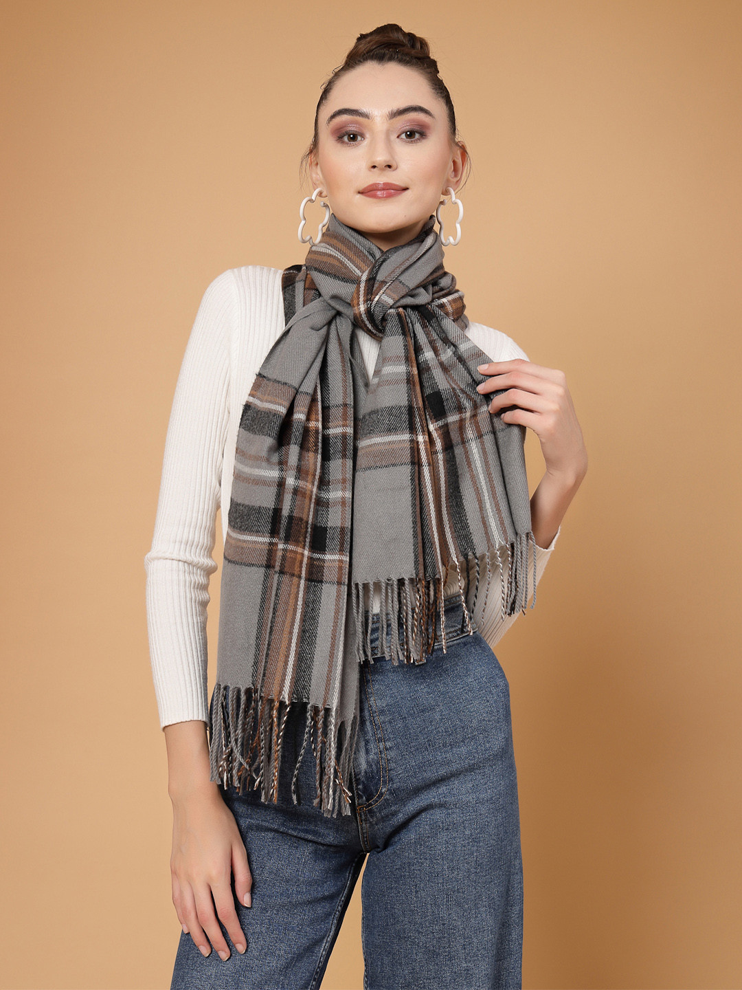 Mafadeny Striped Winter Wrap Stole Has Tasselled Border