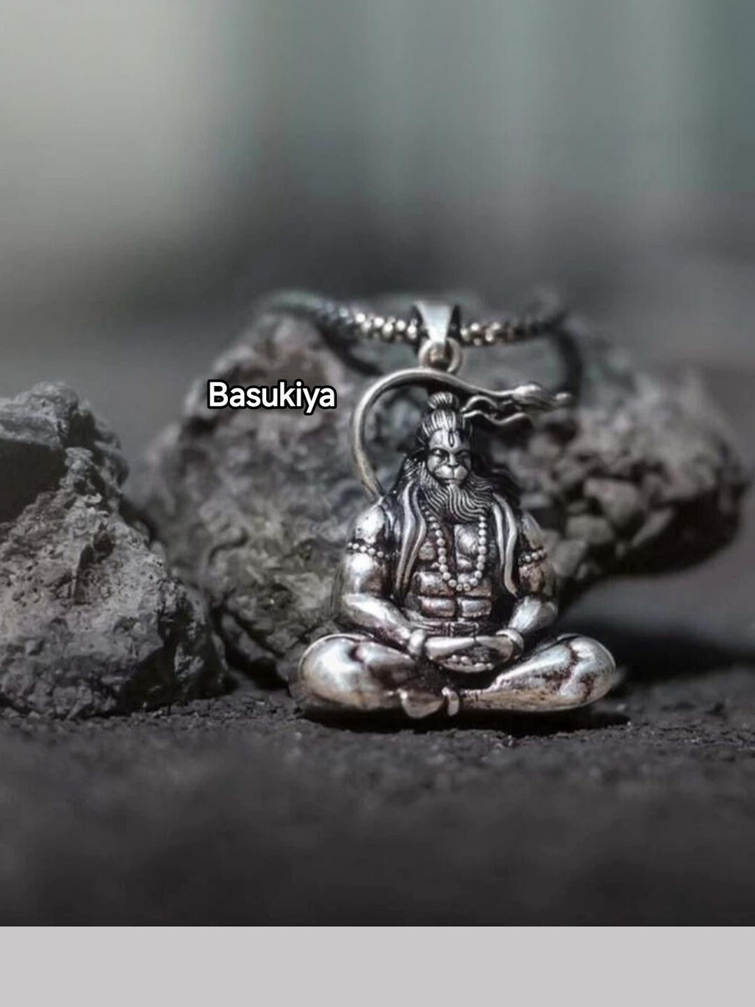 Basukiya Men Tapaswi Silver-Toned Hanuman Locket With Chain