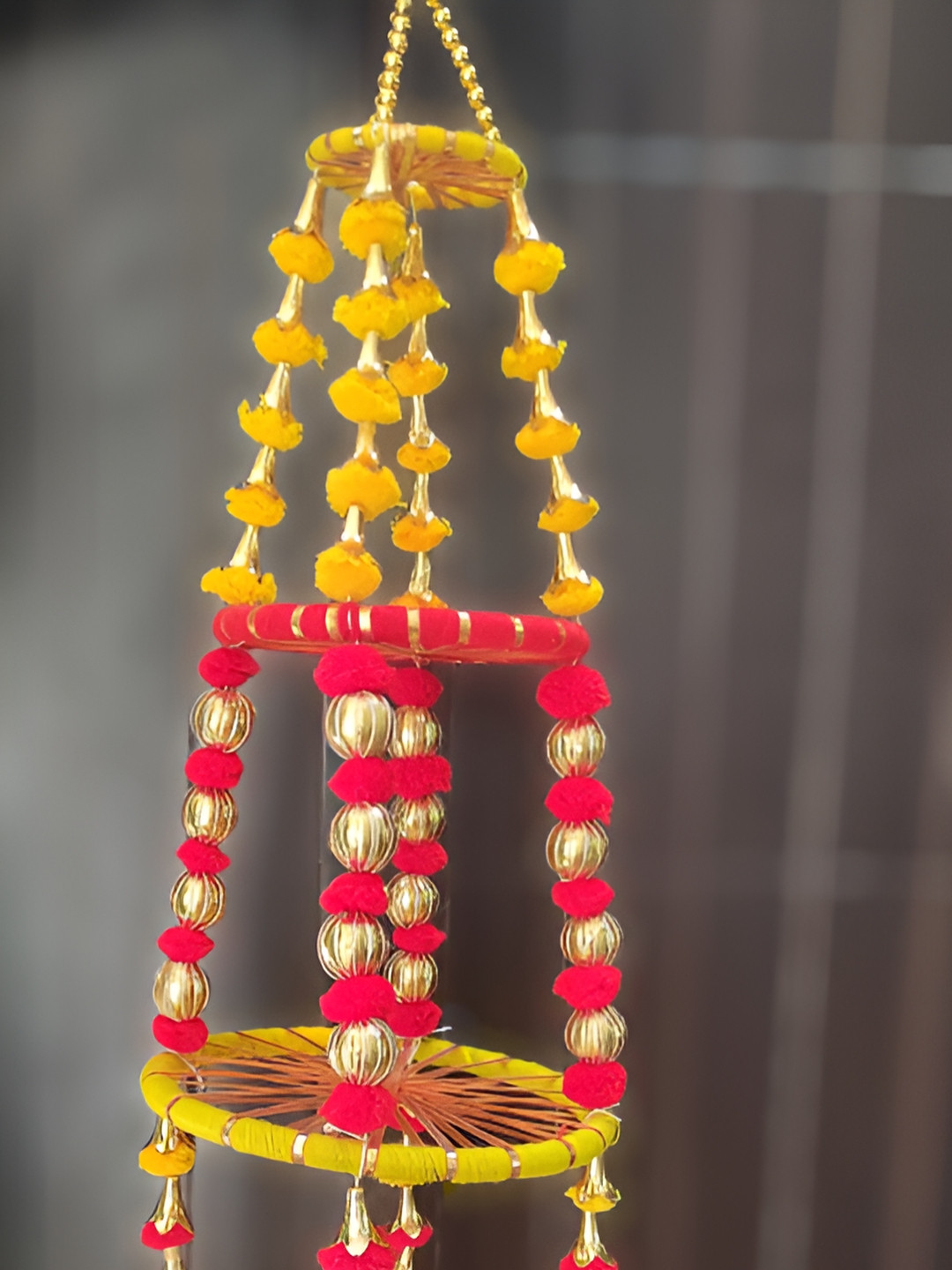 Sellplus Yelllow & Red Pompom With Bangles Jhoomer