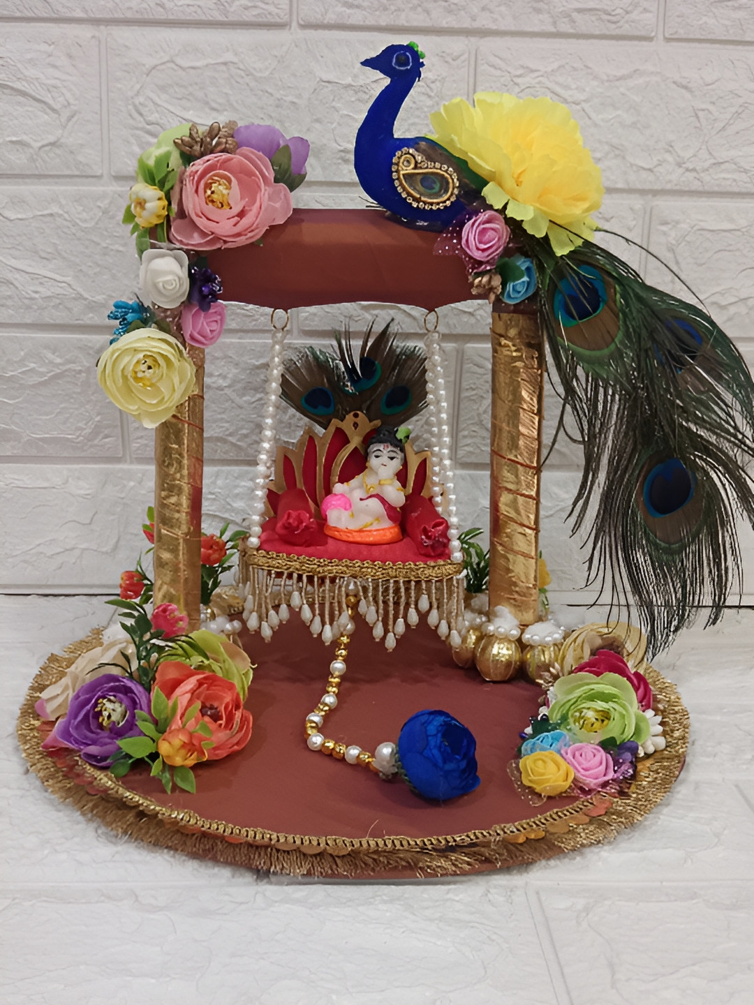 Sellplus Blue & Yellow Embellished Krishna Janmashtami Jhula