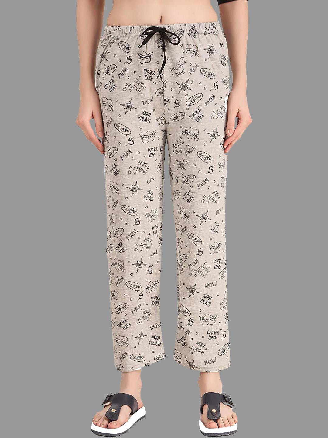 FIT N FAME Women Pack of 3 Black & Grey & Pink Cotton Printed Pyjamas