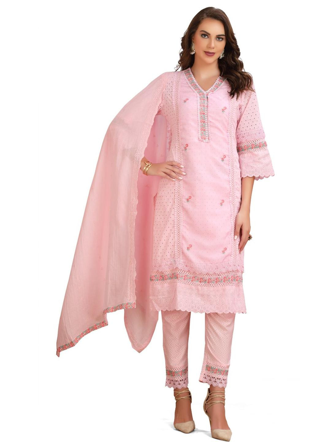 GREAT OUTFITS Women Pink Pure Cotton Kurta Sets With Dupatta