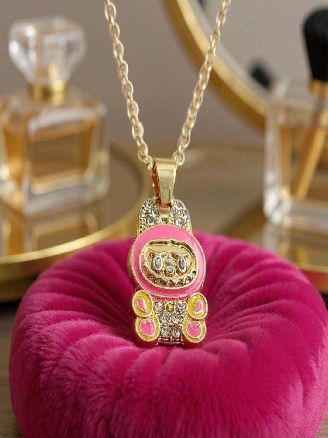 SAPRAA TRENDS Women Pink Teddy Gold-Plated Pendants With Chains