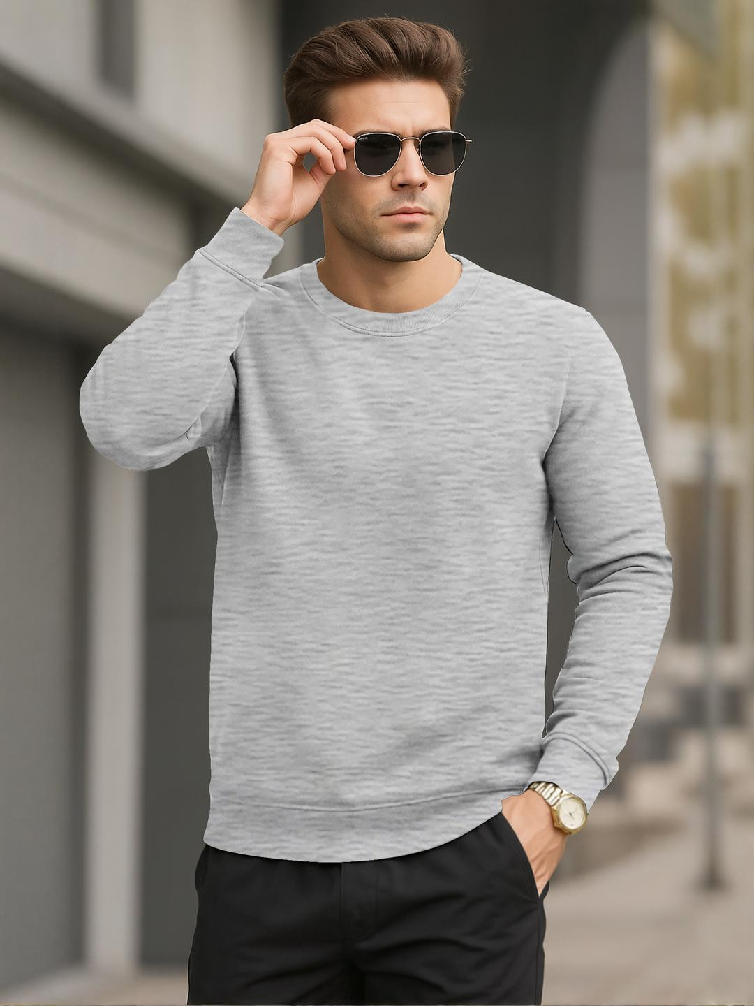 BEING WANTED Men Grey Cotton Casual Sweatshirt