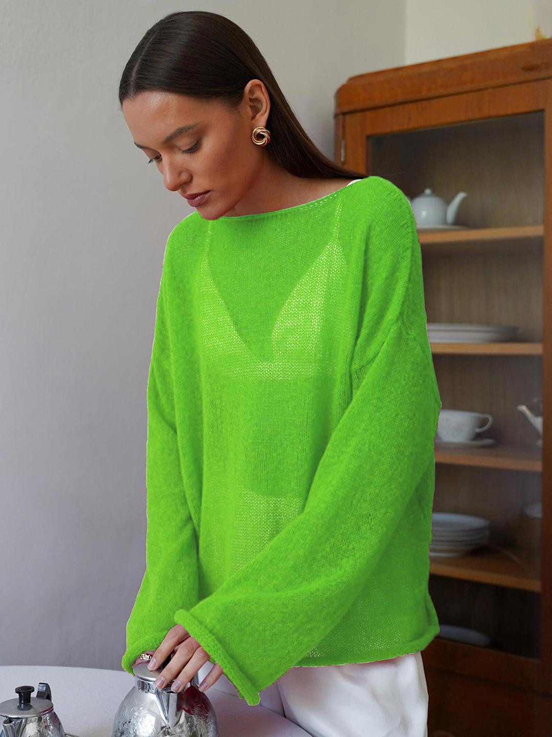 DressBerry Women Sheer Loose Knit  Pullover Sweater