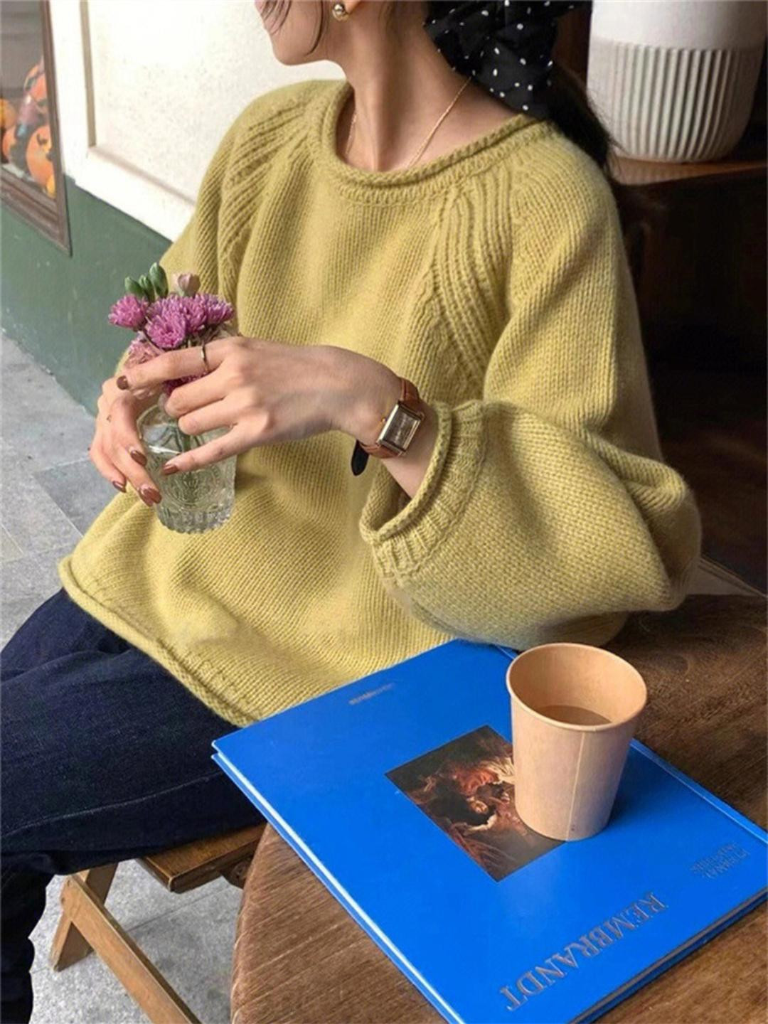 DressBerry Women Ribbed Knit Drop Shoulder Pullover Sweater