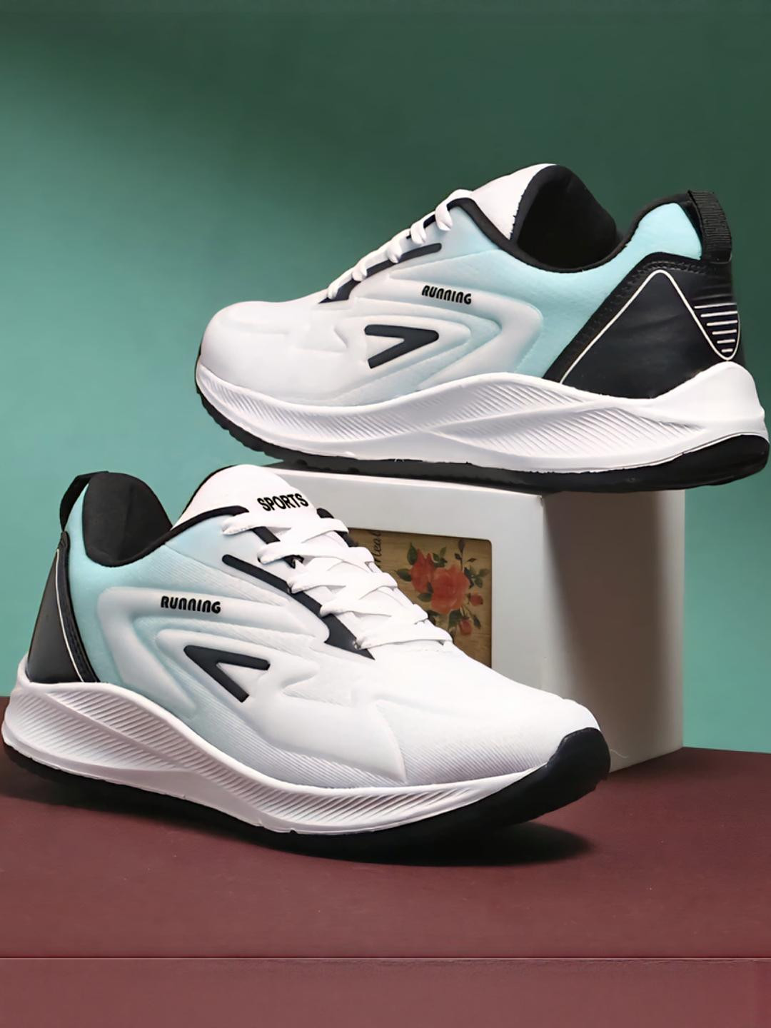 SZN Men Sea Green & White Mesh Sports Shoes