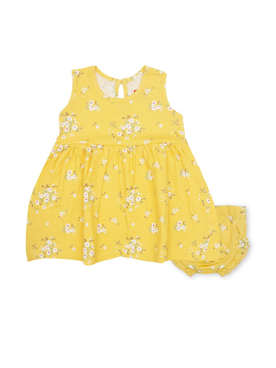 Pubu Girls Yellow Sleeveless Printed Frock