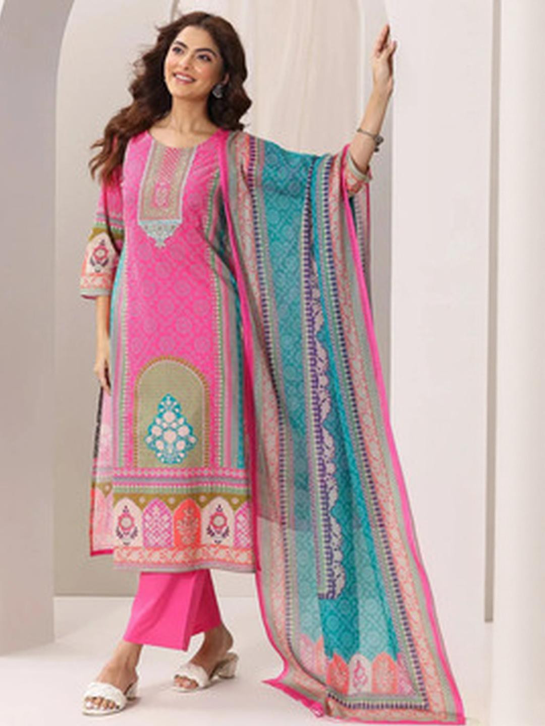 ATOXIC Women Pink Viscose Rayon Kurta Sets With Dupatta