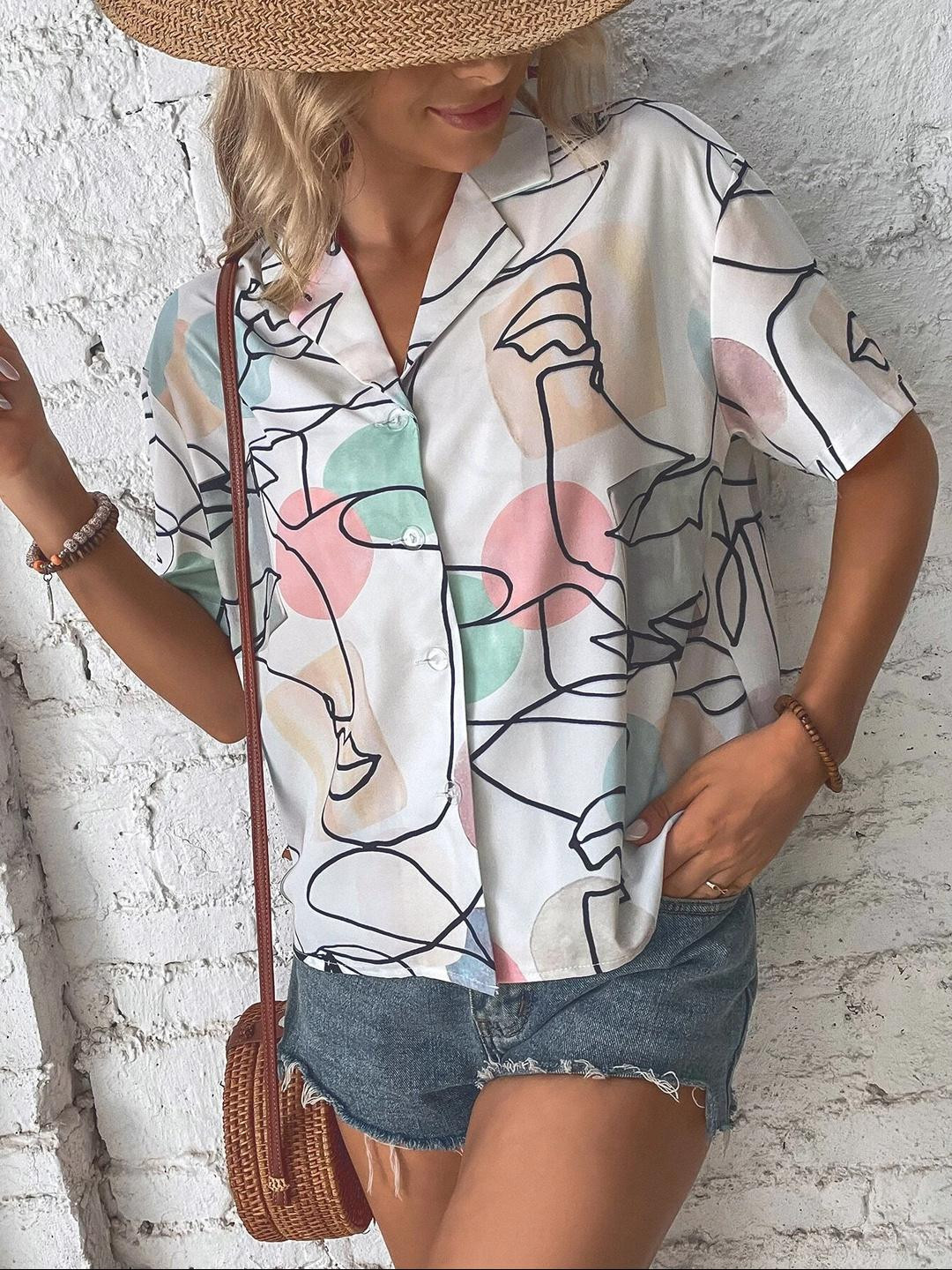 HERE&NOW Women Printed Button-Down Oversized Shirt