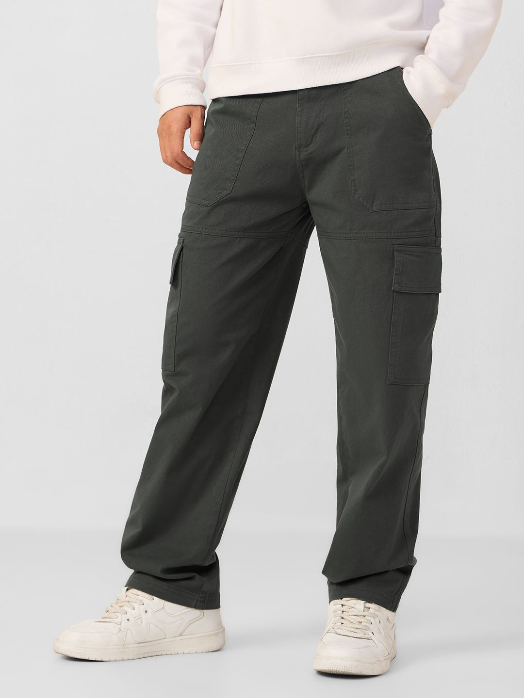 The Souled Store Men Black Solid Cottonblend Straight Fit Pants