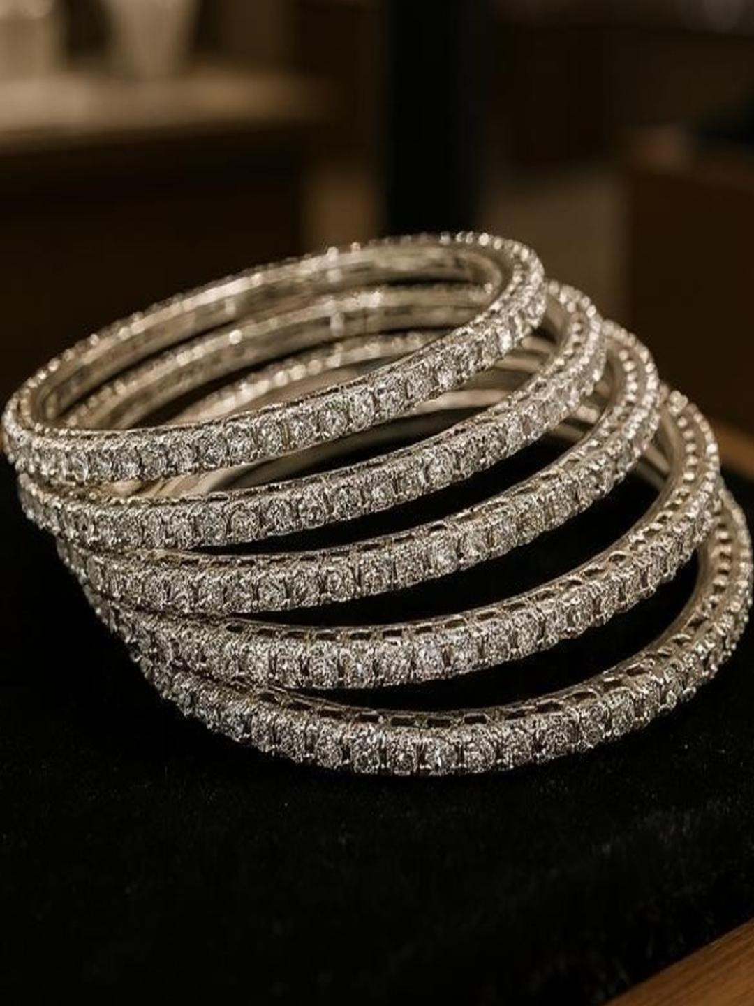 SAPRAA TRENDS Women 4 Pcs American Diamond Silver-Plated Bangles