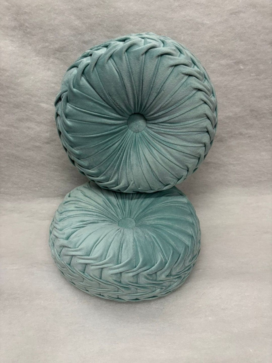 RRC 2Pcs Turquoise Blue Textured Velvet Pumpking Round Shaped Pre-Filled Cushions