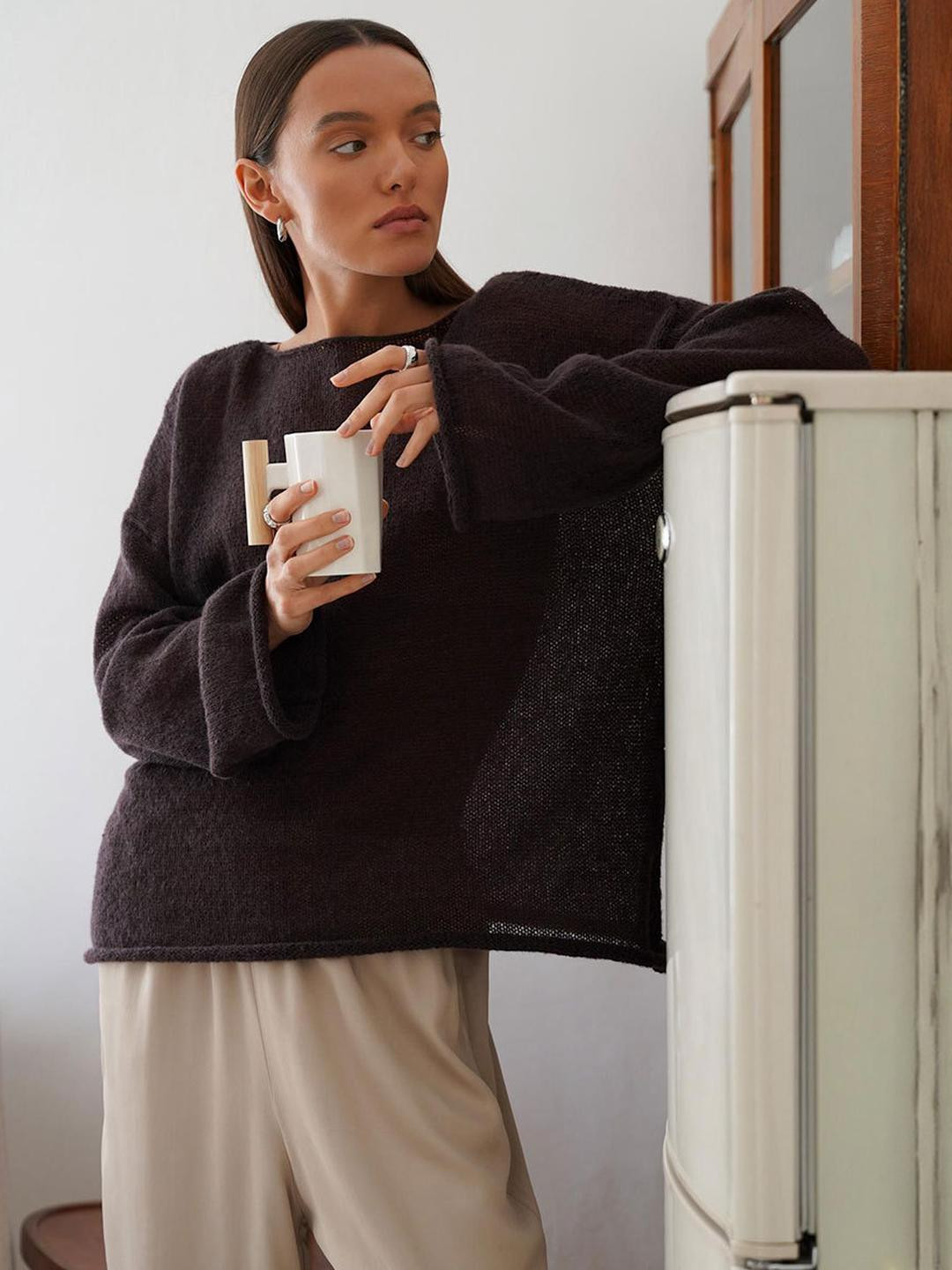 DressBerry Women Sheer Loose Knit Pullover Sweater