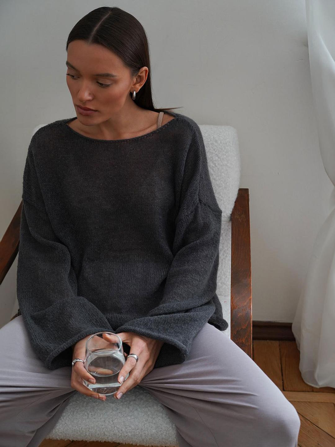 DressBerry Women Sheer Loose Knit Sweater