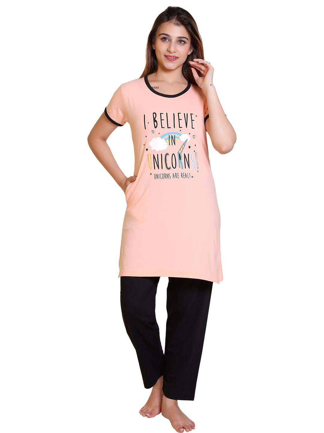 E-MAX Women Cotton Blend Printed Night suit