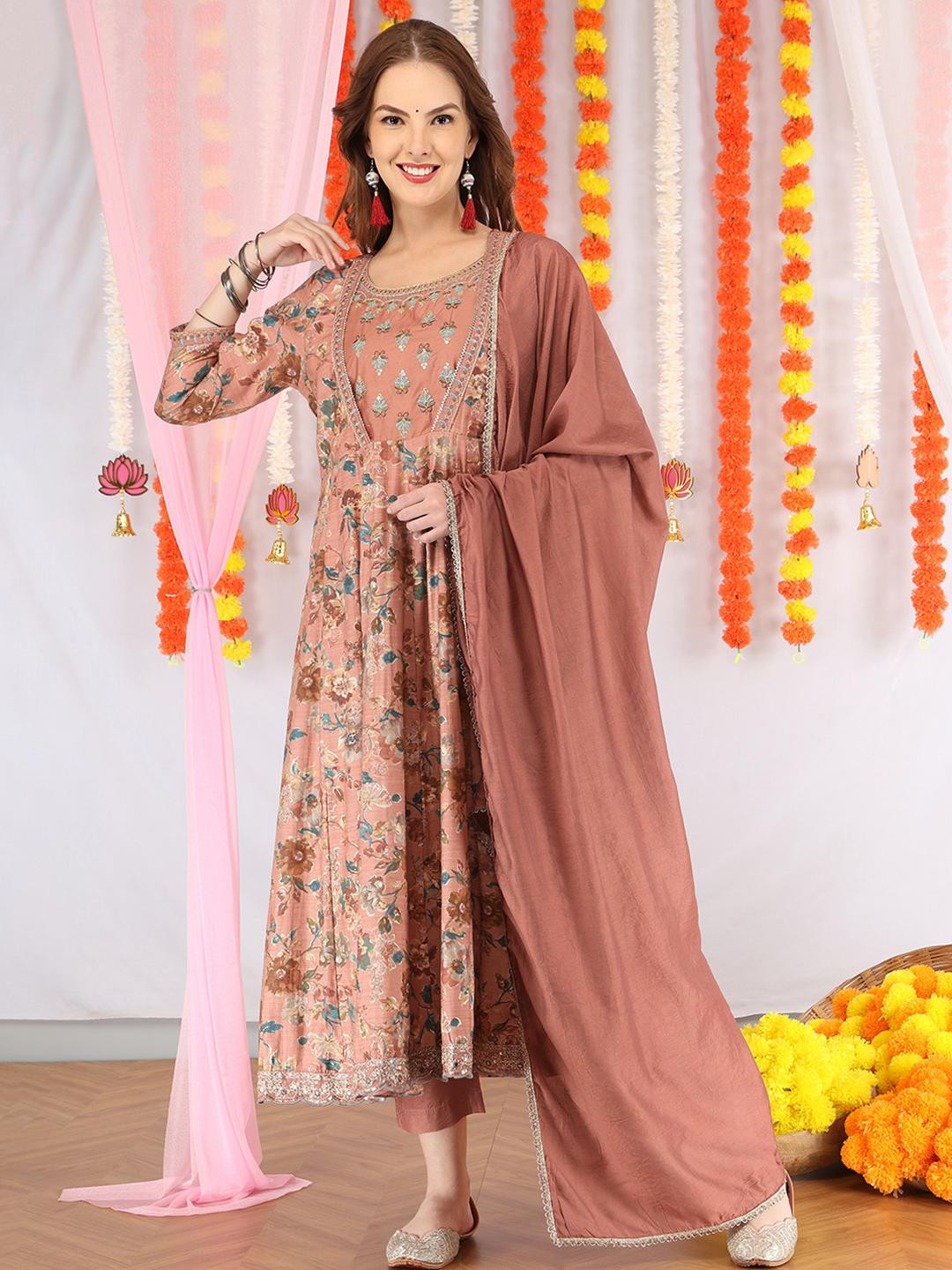 Anouk Women Pink Chanderi Silk Kurta Sets With Dupatta