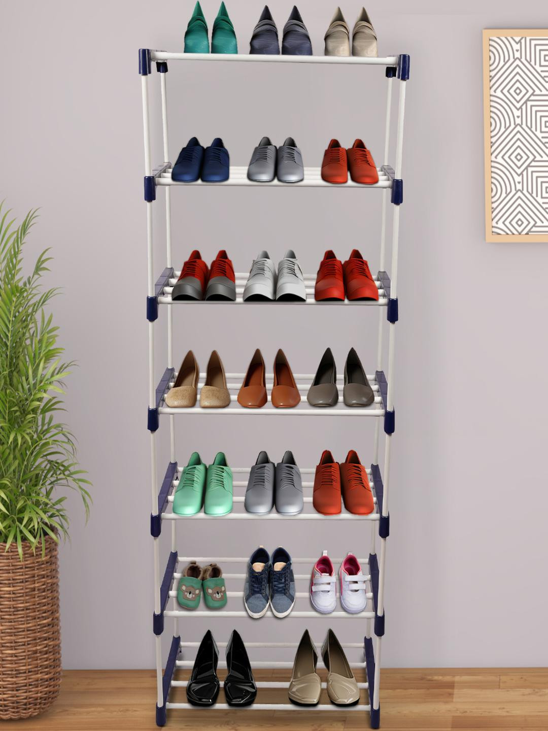 NOVATIC Off White 6 Tier Metal & Plastic Shoe Rack
