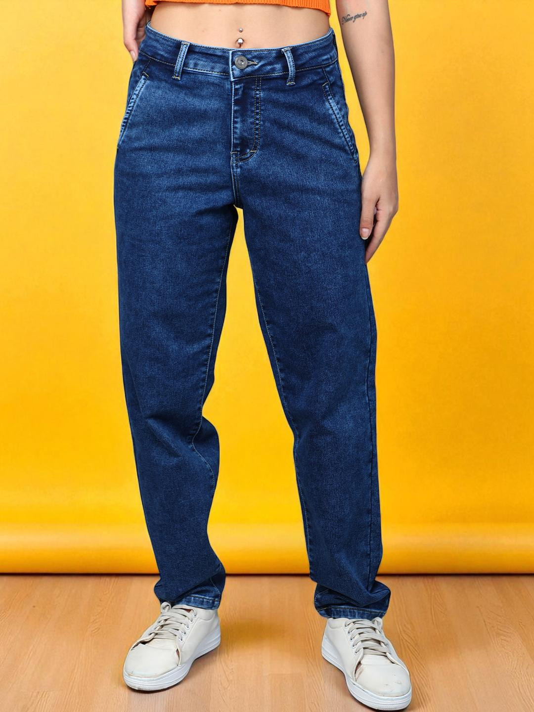 FCK-3 Women Dark Blue Denim High-Rise Light Fade Stretchable Jeans