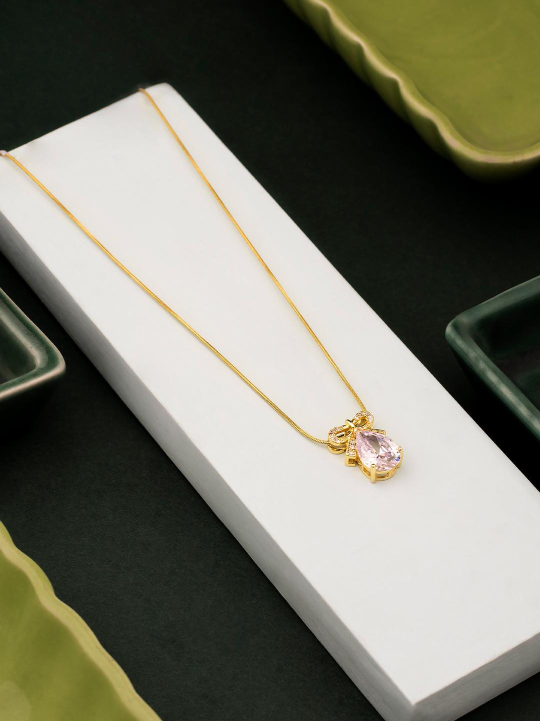 Ashnera Gold-Plated Artificial Stone Studded Pendants with Chains