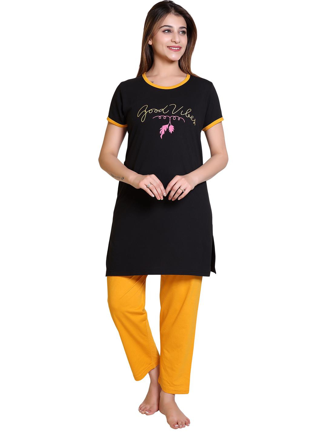 E-MAX Women Printed T-shirt and Pyjamas Night suit
