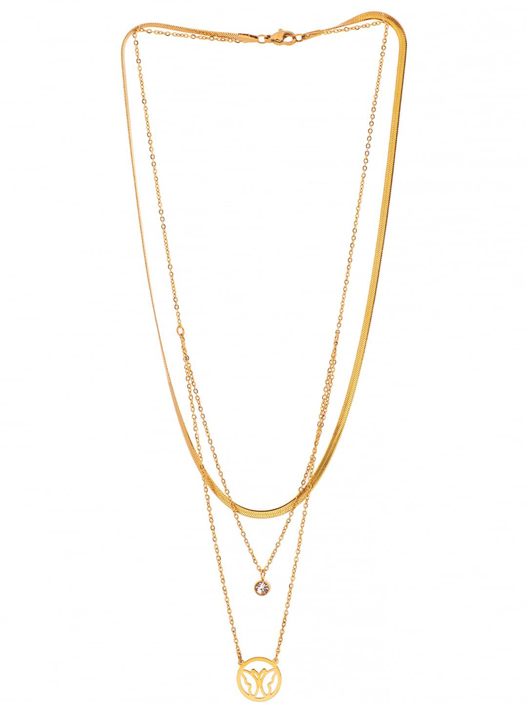Ashnera Gold-Plated 3 Layer Stainless Steel Circular Artificial stone Pendants with Chains