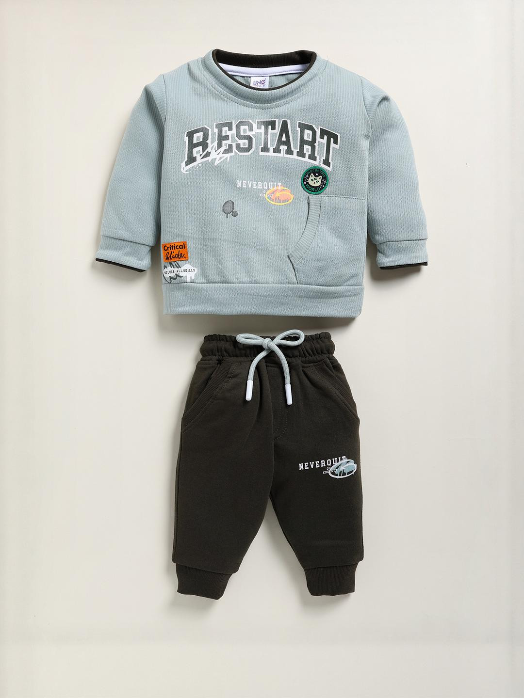 UNO KIDS Girls Grey & Black Cotton Printed Sweatshirt & pant Set