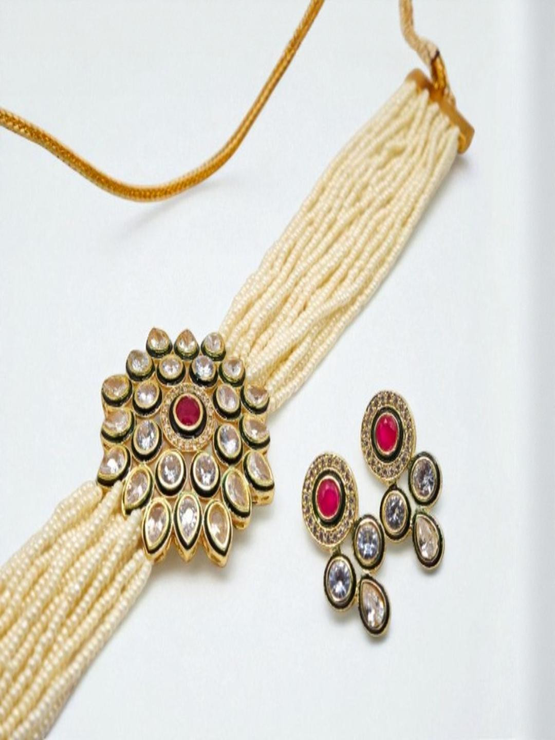 Sapraa Trends Rajwada Rajasthani Traditional Pearl Beaded Meenakari Peacock Necklace Set