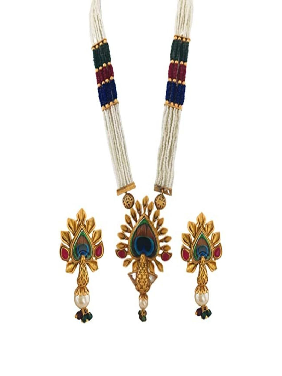 Sapraa Trends Rajwada Rajasthani Traditional Pearl Beaded Meenakari Peacock Necklace Set