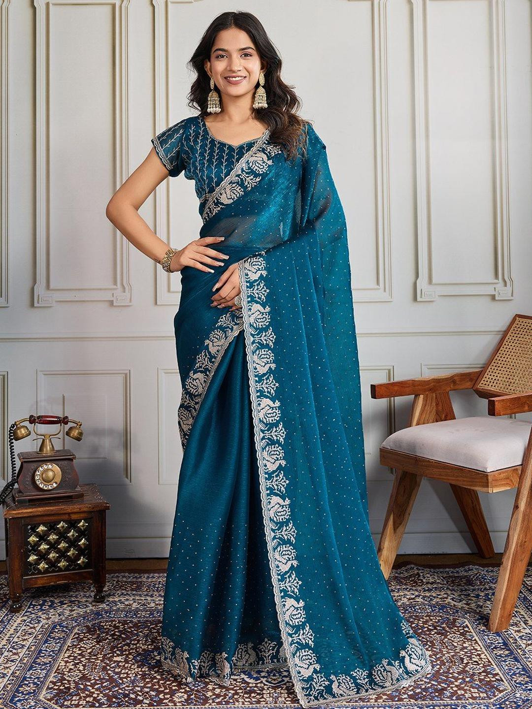 VenderVilla Embellished Beads and Stones Chiffon Saree