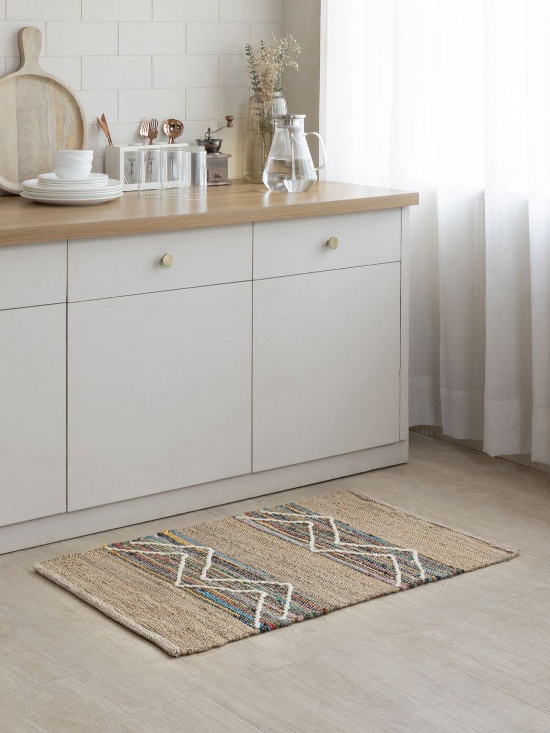 THEGASBH Brown And White Striped Cotton Anti-Skid Floor Mat