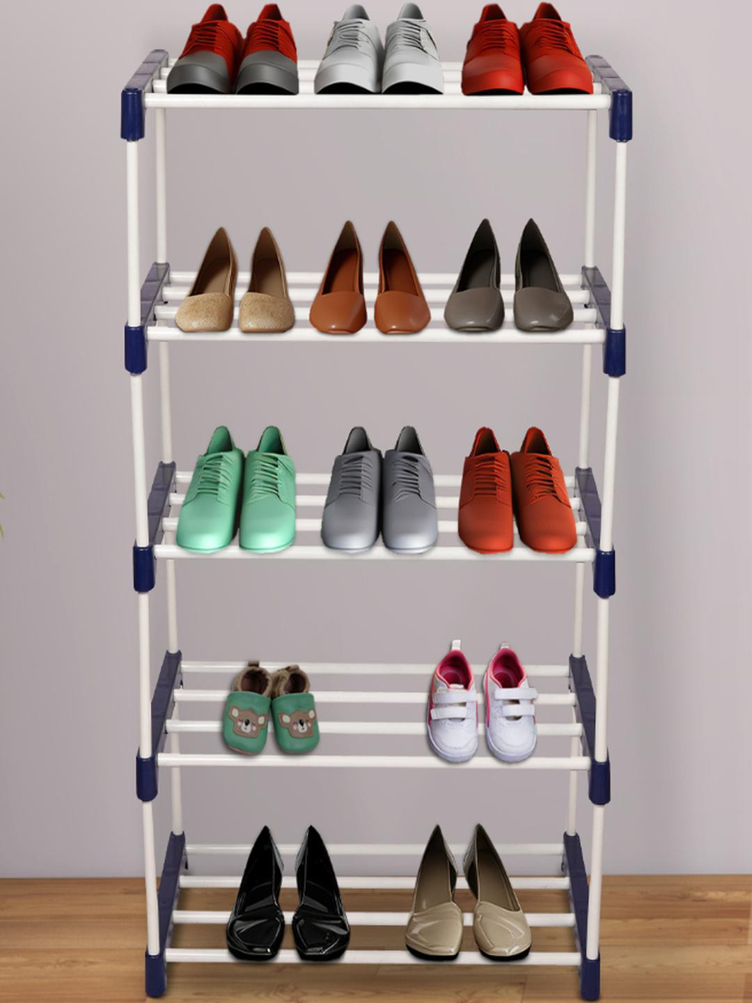 NOVATIC Off White Plastic & Metal Shoe Rack