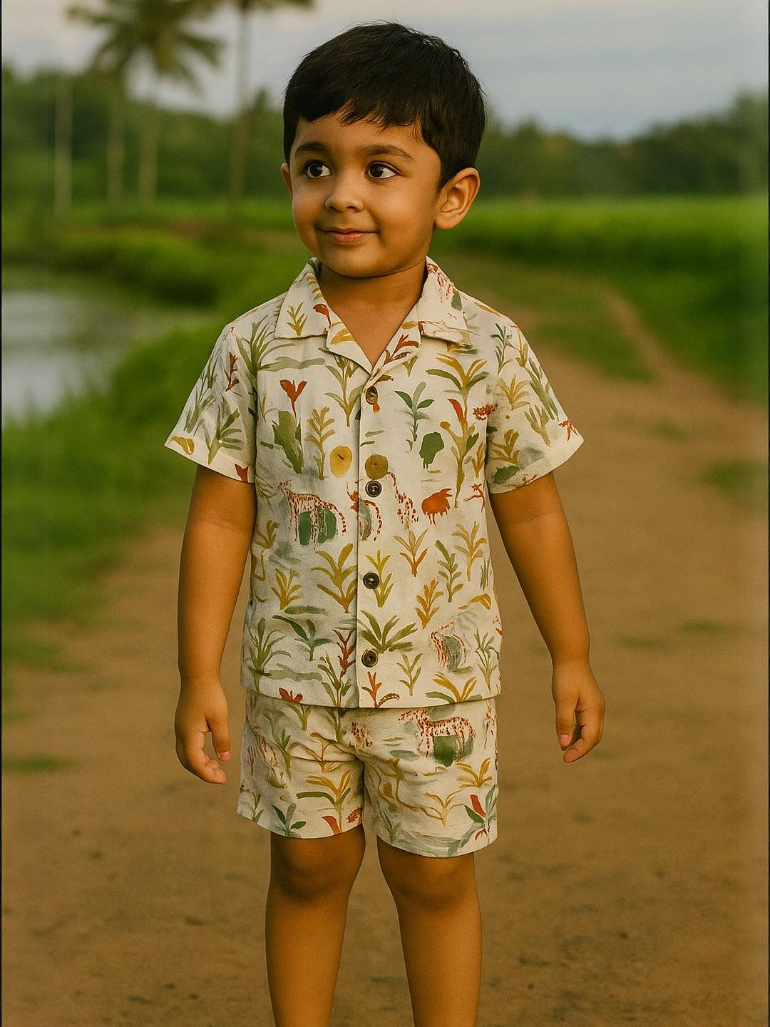 IRSIA Boys Floral Printed Linen Shirt with Shorts